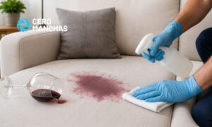 ¿Es posible quitar una mancha vieja de vino tinto de un sofá de tela?